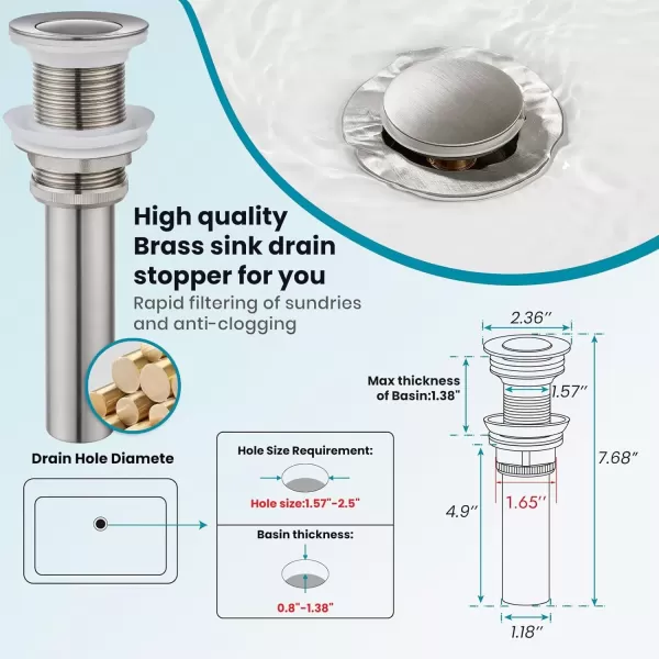 imagegotonovo Bathroom Faucet One Hole Single Handle Deck Mount Vessel Sink Faucet Lavatory Vanity Modern Tall Mixer Bar Tap with Water Supply Lines and Metal Pop Up Drain Brushed NickelBrushed Nickel