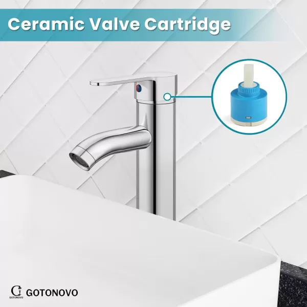 imagegotonovo Bathroom Faucet One Hole Single Handle Deck Mount Vessel Sink Faucet Lavatory Vanity Modern Tall Mixer Bar Tap with Water Supply Lines and Metal Pop Up Drain Brushed NickelPolish Chrome