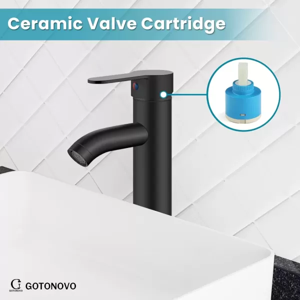 imagegotonovo Bathroom Faucet One Hole Single Handle Deck Mount Vessel Sink Faucet Lavatory Vanity Modern Tall Mixer Bar Tap with Water Supply Lines and Metal Pop Up Drain Brushed NickelMatte Black