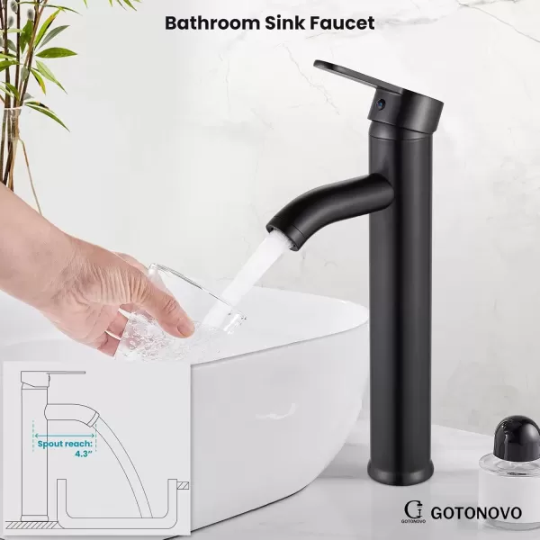 imagegotonovo Bathroom Faucet One Hole Single Handle Deck Mount Vessel Sink Faucet Lavatory Vanity Modern Tall Mixer Bar Tap with Water Supply Lines and Metal Pop Up Drain Brushed NickelOil Rubbed Bronze