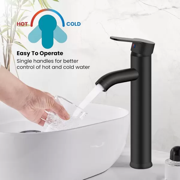 imagegotonovo Bathroom Faucet One Hole Single Handle Deck Mount Vessel Sink Faucet Lavatory Vanity Modern Tall Mixer Bar Tap with Water Supply Lines and Metal Pop Up Drain Brushed NickelMatte Black