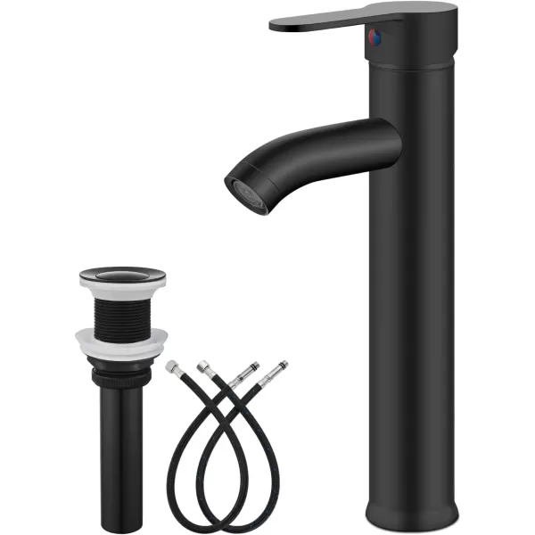 imagegotonovo Bathroom Faucet One Hole Single Handle Deck Mount Vessel Sink Faucet Lavatory Vanity Modern Tall Mixer Bar Tap with Water Supply Lines and Metal Pop Up Drain Brushed NickelMatte Black