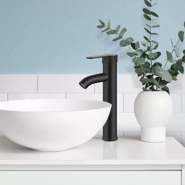 imagegotonovo Bathroom Faucet One Hole Single Handle Deck Mount Vessel Sink Faucet Lavatory Vanity Modern Tall Mixer Bar Tap with Water Supply Lines and Metal Pop Up Drain Brushed NickelMatte Black