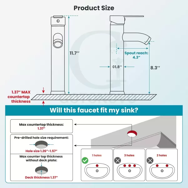 imagegotonovo Bathroom Faucet One Hole Single Handle Deck Mount Vessel Sink Faucet Lavatory Vanity Modern Tall Mixer Bar Tap with Water Supply Lines and Metal Pop Up Drain Brushed NickelOil Rubbed Bronze