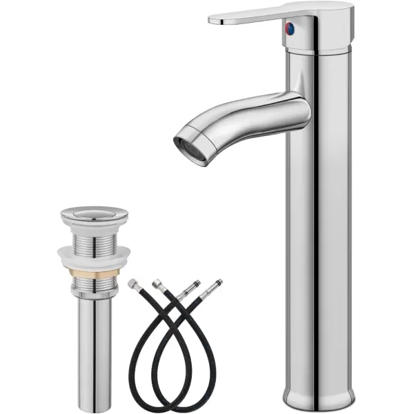 imagegotonovo Bathroom Faucet One Hole Single Handle Deck Mount Vessel Sink Faucet Lavatory Vanity Modern Tall Mixer Bar Tap with Water Supply Lines and Metal Pop Up Drain Brushed NickelPolish Chrome