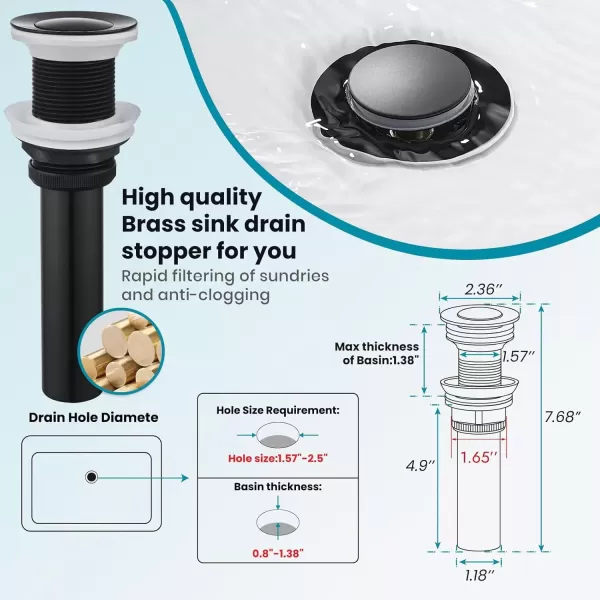 imagegotonovo Bathroom Faucet One Hole Single Handle Deck Mount Vessel Sink Faucet Lavatory Vanity Modern Tall Mixer Bar Tap with Water Supply Lines and Metal Pop Up Drain Brushed NickelMatte Black