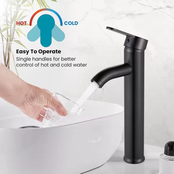 imagegotonovo Bathroom Faucet One Hole Single Handle Deck Mount Vessel Sink Faucet Lavatory Vanity Modern Tall Mixer Bar Tap with Water Supply Lines and Metal Pop Up Drain Brushed NickelOil Rubbed Bronze
