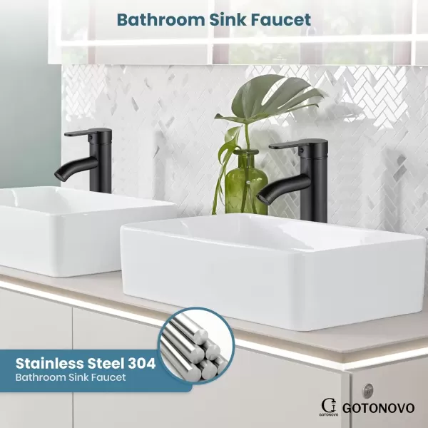 imagegotonovo Bathroom Faucet One Hole Single Handle Deck Mount Vessel Sink Faucet Lavatory Vanity Modern Tall Mixer Bar Tap with Water Supply Lines and Metal Pop Up Drain Brushed NickelOil Rubbed Bronze