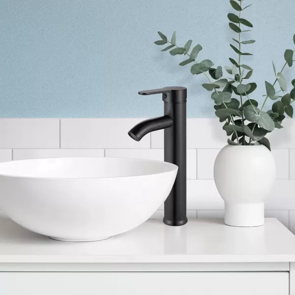 imagegotonovo Bathroom Faucet One Hole Single Handle Deck Mount Vessel Sink Faucet Lavatory Vanity Modern Tall Mixer Bar Tap with Water Supply Lines and Metal Pop Up Drain Brushed NickelOil Rubbed Bronze