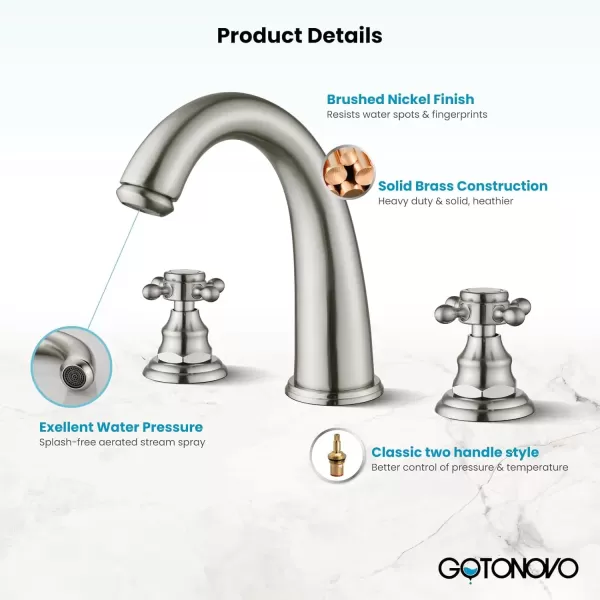 imagegotonovo Bathroom Faucets for Sink 3 Hole 2 Handles Widespread Bathroom Sink Faucet Deck Mount with Pop Up DrainWater Lines Bathroom Sink Fixtures Cross Handle Polished ChromeBrushed Nickel