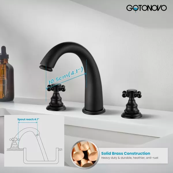 imagegotonovo Bathroom Faucets for Sink 3 Hole 2 Handles Widespread Bathroom Sink Faucet Deck Mount with Pop Up DrainWater Lines Bathroom Sink Fixtures Cross Handle Polished ChromeMatte Black