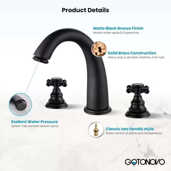 imagegotonovo Bathroom Faucets for Sink 3 Hole 2 Handles Widespread Bathroom Sink Faucet Deck Mount with Pop Up DrainWater Lines Bathroom Sink Fixtures Cross Handle Polished ChromeMatte Black