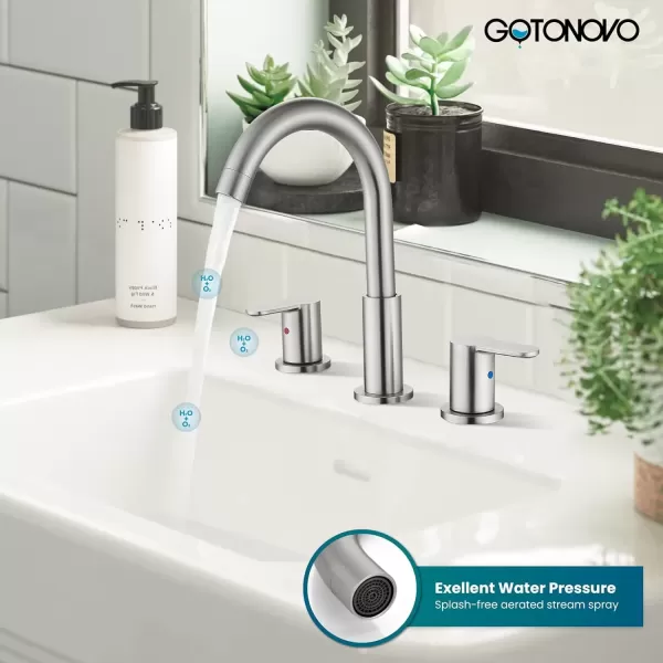 imagegotonovo Bathroom Faucets for Sink 3 Hole 2 Handles Widespread Bathroom Sink Faucet Deck Mount with Pop Up DrainWater Lines Bathroom Sink Fixtures Cross Handle Polished ChromeBrushed Nickel