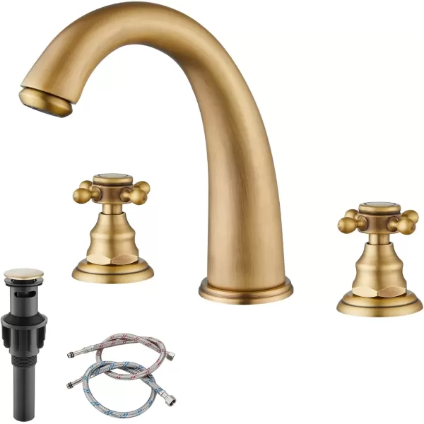 imagegotonovo Bathroom Faucets for Sink 3 Hole 2 Handles Widespread Bathroom Sink Faucet Deck Mount with Pop Up DrainWater Lines Bathroom Sink Fixtures Cross Handle Polished ChromeAntique Brass