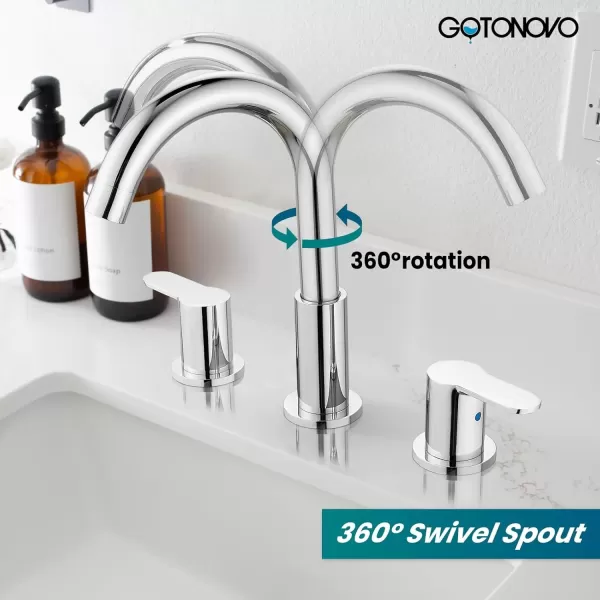 imagegotonovo Bathroom Faucets for Sink 3 Hole 2 Handles Widespread Bathroom Sink Faucet Deck Mount with Pop Up DrainWater Lines Bathroom Sink Fixtures Cross Handle Polished ChromePolished Chrome