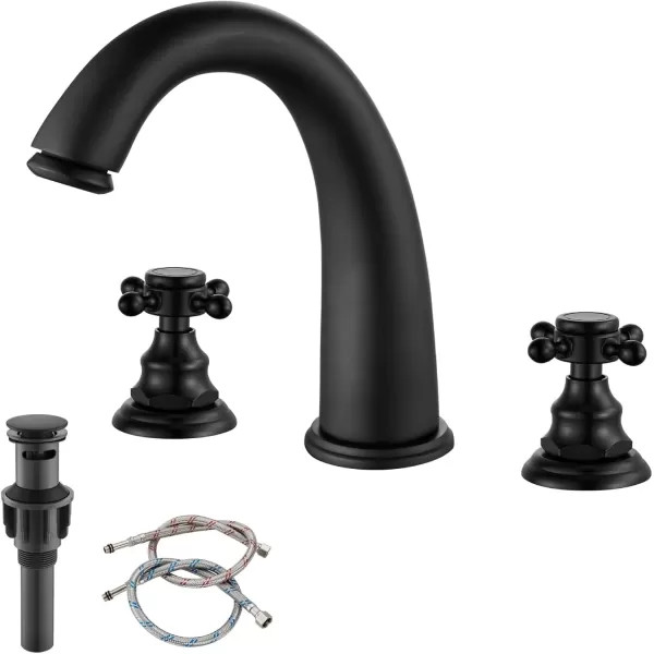 imagegotonovo Bathroom Faucets for Sink 3 Hole 2 Handles Widespread Bathroom Sink Faucet Deck Mount with Pop Up DrainWater Lines Bathroom Sink Fixtures Cross Handle Polished ChromeMatte Black