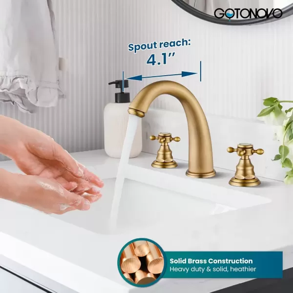 imagegotonovo Bathroom Faucets for Sink 3 Hole 2 Handles Widespread Bathroom Sink Faucet Deck Mount with Pop Up DrainWater Lines Bathroom Sink Fixtures Cross Handle Polished ChromeAntique Brass
