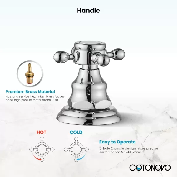 imagegotonovo Bathroom Faucets for Sink 3 Hole 2 Handles Widespread Bathroom Sink Faucet Deck Mount with Pop Up DrainWater Lines Bathroom Sink Fixtures Cross Handle Polished ChromePolished Chrome