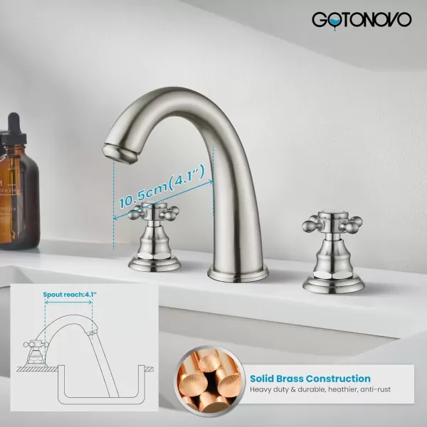 imagegotonovo Bathroom Faucets for Sink 3 Hole 2 Handles Widespread Bathroom Sink Faucet Deck Mount with Pop Up DrainWater Lines Bathroom Sink Fixtures Cross Handle Polished ChromeBrushed Nickel