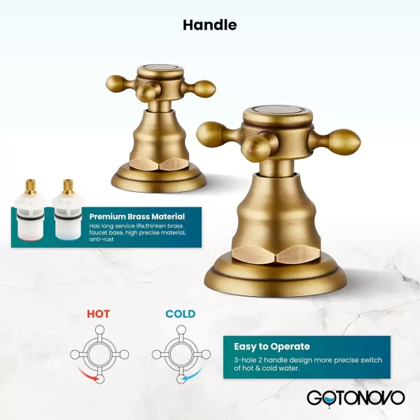 imagegotonovo Bathroom Faucets for Sink 3 Hole 2 Handles Widespread Bathroom Sink Faucet Deck Mount with Pop Up DrainWater Lines Bathroom Sink Fixtures Cross Handle Polished ChromeAntique Brass