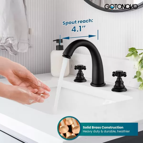imagegotonovo Bathroom Faucets for Sink 3 Hole 2 Handles Widespread Bathroom Sink Faucet Deck Mount with Pop Up DrainWater Lines Bathroom Sink Fixtures Cross Handle Polished ChromeMatte Black