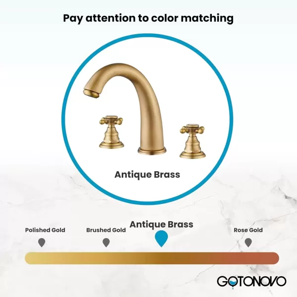 imagegotonovo Bathroom Faucets for Sink 3 Hole 2 Handles Widespread Bathroom Sink Faucet Deck Mount with Pop Up DrainWater Lines Bathroom Sink Fixtures Cross Handle Polished ChromeAntique Brass