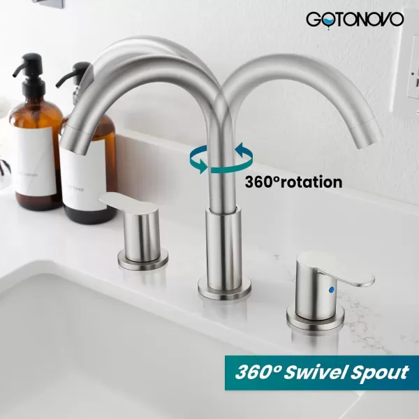 imagegotonovo Bathroom Faucets for Sink 3 Hole 2 Handles Widespread Bathroom Sink Faucet Deck Mount with Pop Up DrainWater Lines Bathroom Sink Fixtures Cross Handle Polished ChromeBrushed Nickel