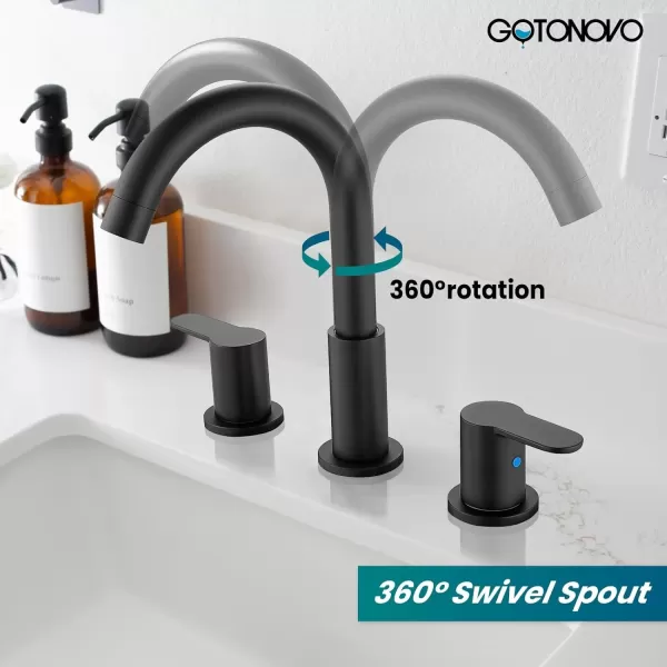 imagegotonovo Bathroom Faucets for Sink 3 Hole 2 Handles Widespread Bathroom Sink Faucet Deck Mount with Pop Up DrainWater Lines Bathroom Sink Fixtures Cross Handle Polished ChromeMatte Black