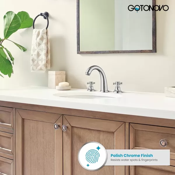 imagegotonovo Bathroom Faucets for Sink 3 Hole 2 Handles Widespread Bathroom Sink Faucet Deck Mount with Pop Up DrainWater Lines Bathroom Sink Fixtures Cross Handle Polished ChromePolished Chrome