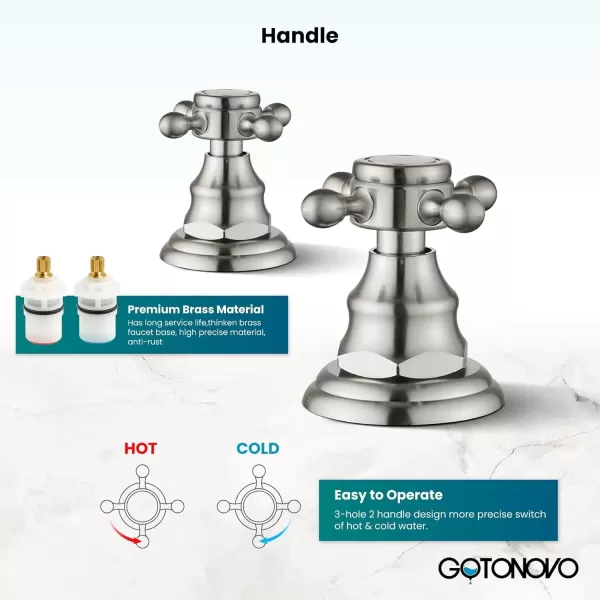 imagegotonovo Bathroom Faucets for Sink 3 Hole 2 Handles Widespread Bathroom Sink Faucet Deck Mount with Pop Up DrainWater Lines Bathroom Sink Fixtures Cross Handle Polished ChromeBrushed Nickel