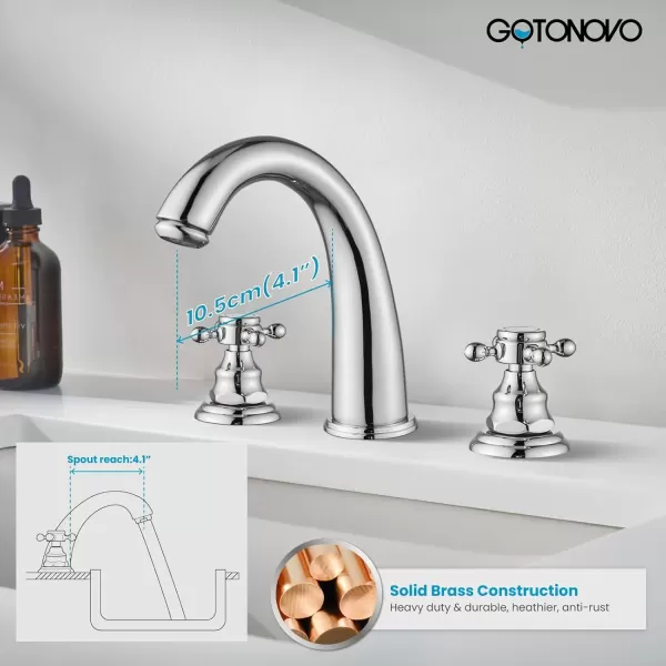 imagegotonovo Bathroom Faucets for Sink 3 Hole 2 Handles Widespread Bathroom Sink Faucet Deck Mount with Pop Up DrainWater Lines Bathroom Sink Fixtures Cross Handle Polished ChromePolished Chrome