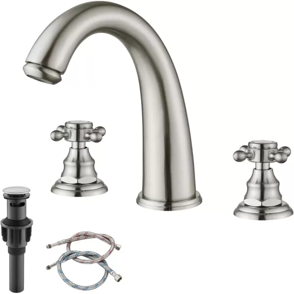 imagegotonovo Bathroom Faucets for Sink 3 Hole 2 Handles Widespread Bathroom Sink Faucet Deck Mount with Pop Up DrainWater Lines Bathroom Sink Fixtures Cross Handle Polished ChromeBrushed Nickel