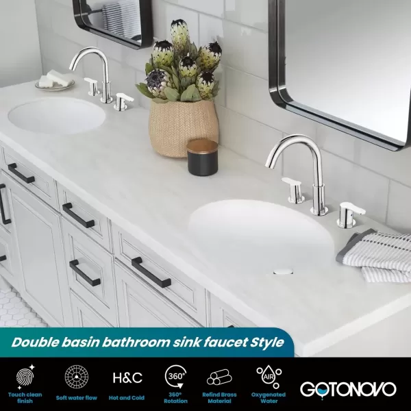 imagegotonovo Bathroom Faucets for Sink 3 Hole 2 Handles Widespread Bathroom Sink Faucet Deck Mount with Pop Up DrainWater Lines Bathroom Sink Fixtures Cross Handle Polished ChromePolished Chrome