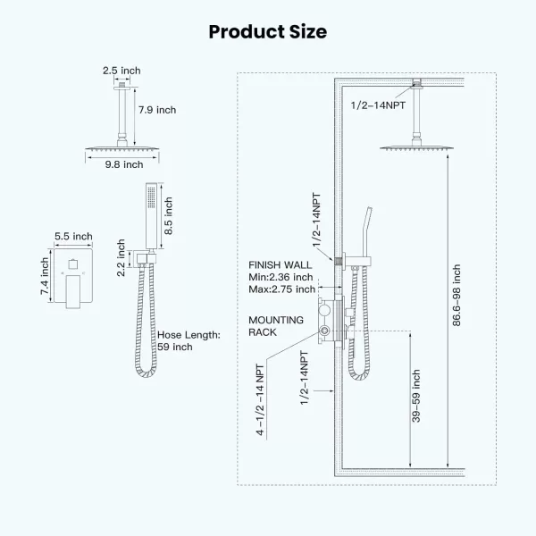 imagegotonovo Bathroom Rain Shower Combo Set Ceiling Mount with Handheld Spray High Pressure Luxury Shower Mixer Faucet with Roughin Valve Shower Trim 2 Function 10 inch Shower Head Brushed GoldBrushed Nickel