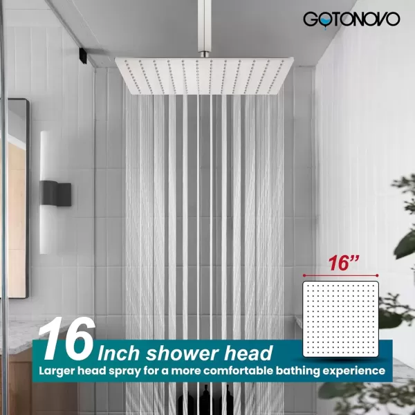 imagegotonovo Bathroom Rain Shower Combo Set Ceiling Mount with Handheld Spray High Pressure Luxury Shower Mixer Faucet with Roughin Valve Shower Trim 2 Function 10 inch Shower Head Brushed GoldBrushed Nickel