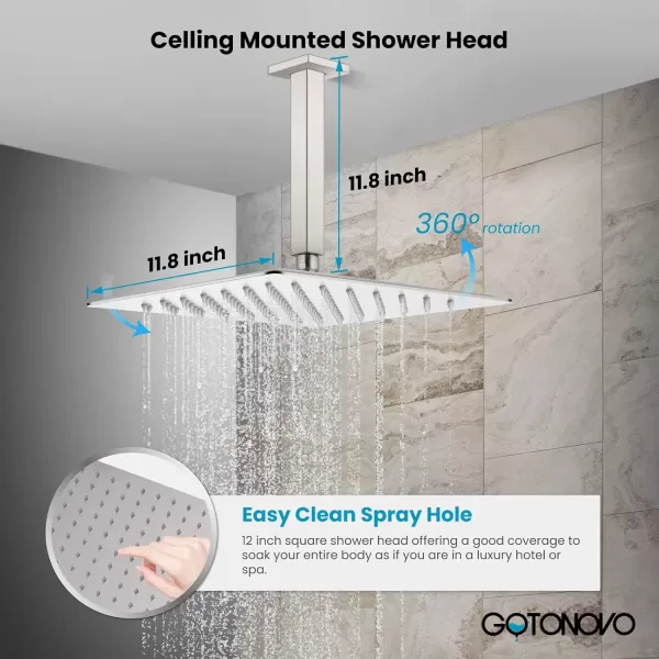 imagegotonovo Bathroom Rain Shower Combo Set Ceiling Mount with Handheld Spray High Pressure Luxury Shower Mixer Faucet with Roughin Valve Shower Trim 2 Function 10 inch Shower Head Brushed GoldBrushed Nickel