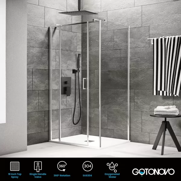 imagegotonovo Bathroom Rain Shower Combo Set Ceiling Mount with Handheld Spray High Pressure Luxury Shower Mixer Faucet with Roughin Valve Shower Trim 2 Function 10 inch Shower Head Brushed GoldMatte Black