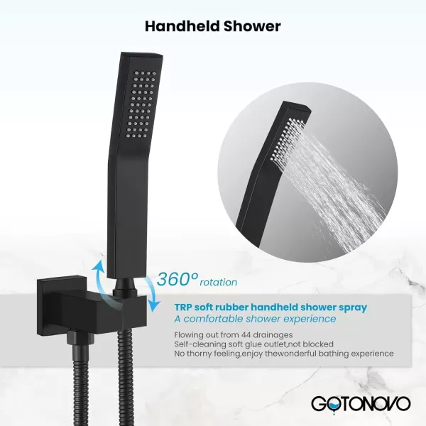 imagegotonovo Bathroom Rain Shower Combo Set Ceiling Mount with Handheld Spray High Pressure Luxury Shower Mixer Faucet with Roughin Valve Shower Trim 2 Function 10 inch Shower Head Brushed GoldMatte Black
