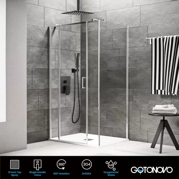 imagegotonovo Bathroom Rain Shower Combo Set Ceiling Mount with Handheld Spray High Pressure Luxury Shower Mixer Faucet with Roughin Valve Shower Trim 2 Function 12 inch Shower Head Matte Black