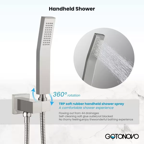 imagegotonovo Bathroom Rain Shower Combo Set Ceiling Mount with Handheld Spray High Pressure Luxury Shower Mixer Faucet with Roughin Valve Shower Trim 2 Function 10 inch Shower Head Brushed GoldBrushed Nickel