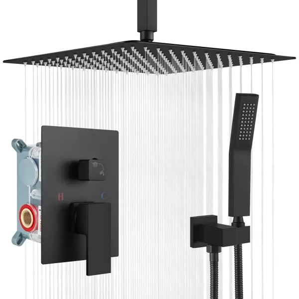 imagegotonovo Bathroom Rain Shower Combo Set Ceiling Mount with Handheld Spray High Pressure Luxury Shower Mixer Faucet with Roughin Valve Shower Trim 2 Function 10 inch Shower Head Brushed GoldMatte Black