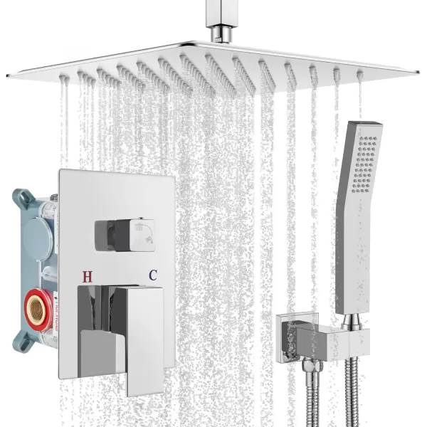 imagegotonovo Bathroom Rain Shower Combo Set Ceiling Mount with Handheld Spray High Pressure Luxury Shower Mixer Faucet with Roughin Valve Shower Trim 2 Function 10 inch Shower Head Brushed GoldPolished Chrome