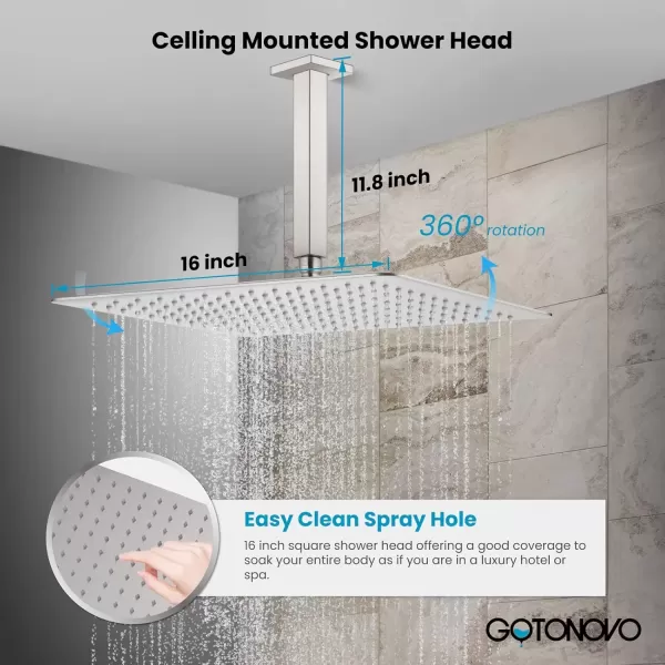 imagegotonovo Bathroom Rain Shower Combo Set Ceiling Mount with Handheld Spray High Pressure Luxury Shower Mixer Faucet with Roughin Valve Shower Trim 2 Function 10 inch Shower Head Brushed GoldBrushed Nickel
