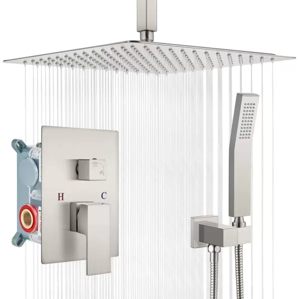 imagegotonovo Bathroom Rain Shower Combo Set Ceiling Mount with Handheld Spray High Pressure Luxury Shower Mixer Faucet with Roughin Valve Shower Trim 2 Function 10 inch Shower Head Brushed GoldBrushed Nickel