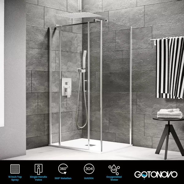 imagegotonovo Bathroom Rain Shower Combo Set Ceiling Mount with Handheld Spray High Pressure Luxury Shower Mixer Faucet with Roughin Valve Shower Trim 2 Function 10 inch Shower Head Brushed GoldBrushed Nickel