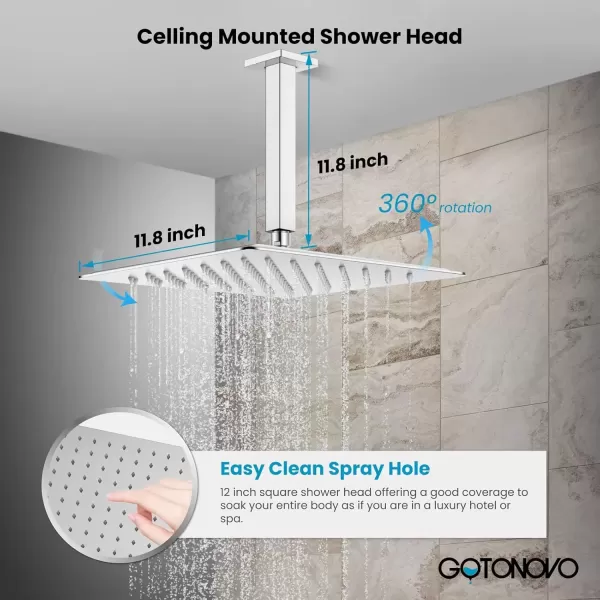 imagegotonovo Bathroom Rain Shower Combo Set Ceiling Mount with Handheld Spray High Pressure Luxury Shower Mixer Faucet with Roughin Valve Shower Trim 2 Function 10 inch Shower Head Brushed GoldPolished Chrome