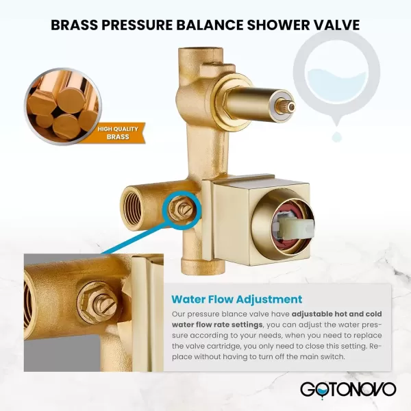 imagegotonovo Bathroom Rain Shower Combo Set Ceiling Mount with Handheld Spray High Pressure Luxury Shower Mixer Faucet with Roughin Valve Shower Trim 2 Function 10 inch Shower Head Brushed GoldBrushed Gold