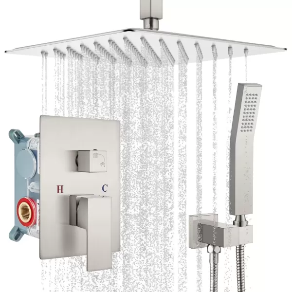 imagegotonovo Bathroom Rain Shower Combo Set Ceiling Mount with Handheld Spray High Pressure Luxury Shower Mixer Faucet with Roughin Valve Shower Trim 2 Function 10 inch Shower Head Brushed GoldBrushed Nickel