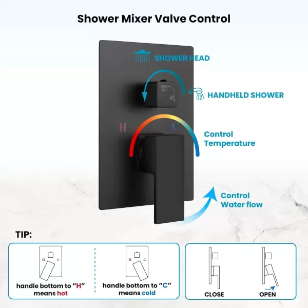 imagegotonovo Bathroom Rain Shower Combo Set Ceiling Mount with Handheld Spray High Pressure Luxury Shower Mixer Faucet with Roughin Valve Shower Trim 2 Function 12 inch Shower Head Matte Black