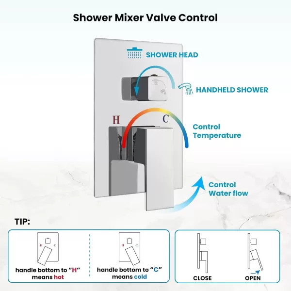 imagegotonovo Bathroom Rain Shower Combo Set Ceiling Mount with Handheld Spray High Pressure Luxury Shower Mixer Faucet with Roughin Valve Shower Trim 2 Function 10 inch Shower Head Brushed GoldPolished Chrome